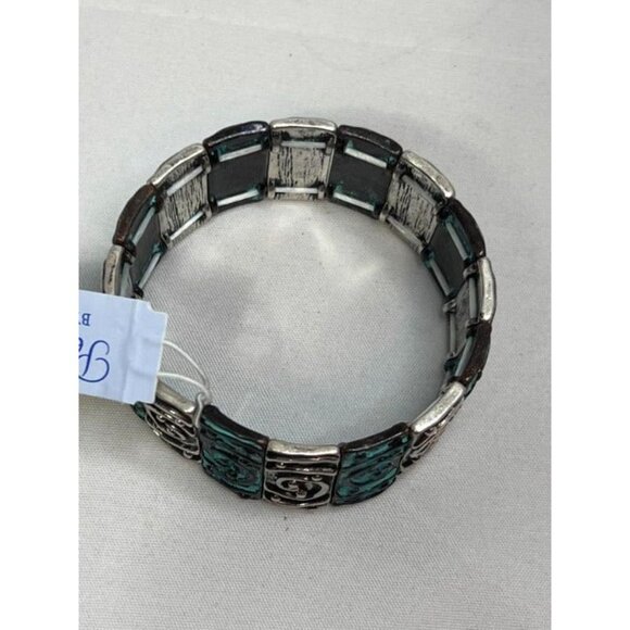 Periwinkle by Barlow Patina Silver Bronze Swirl Stretch Bracelet Boho Tribal Chi - Picture 3 of 7
